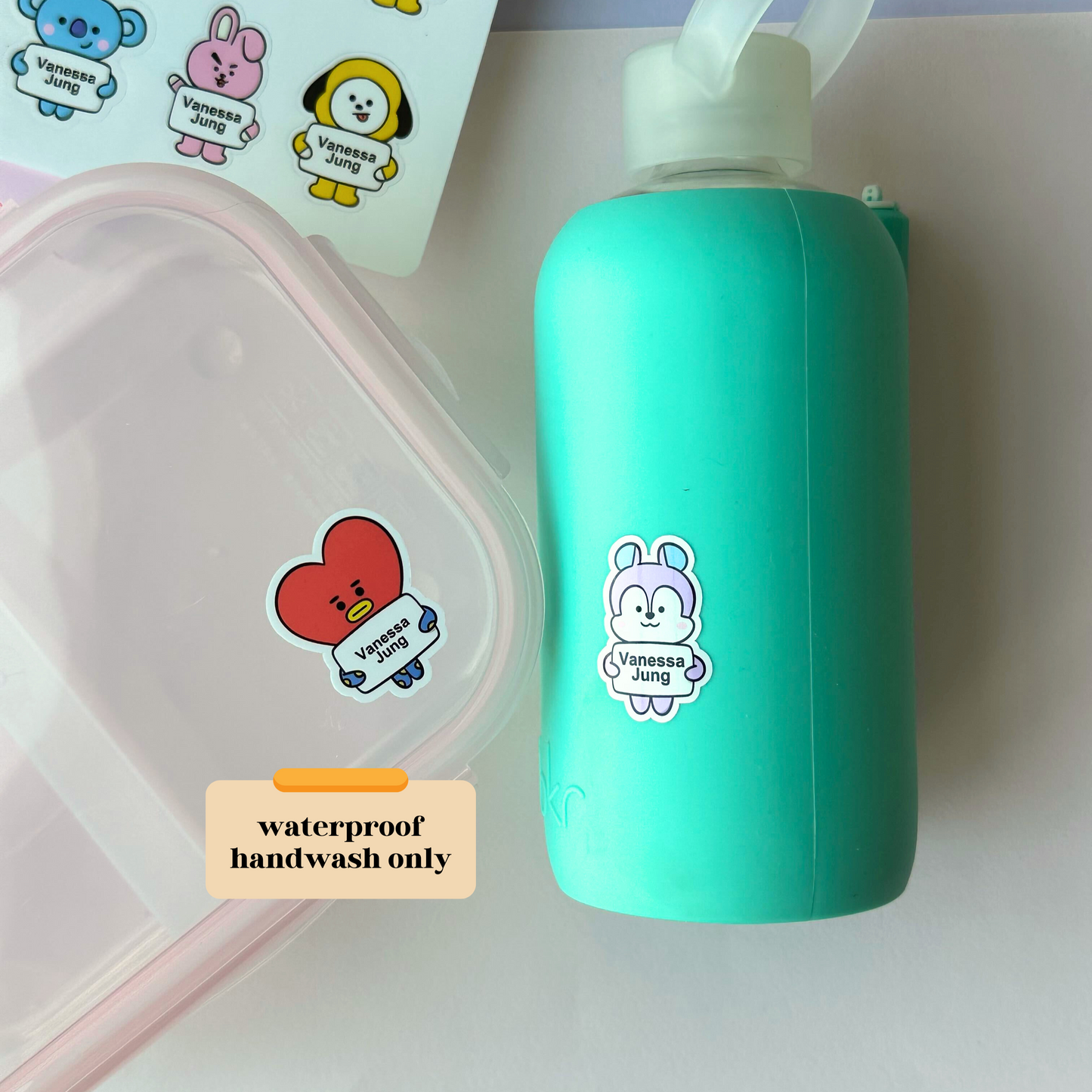 Custom BT21 Name Label Waterproof Sticker, Set of 21 Vinyl Waterproof Stickers