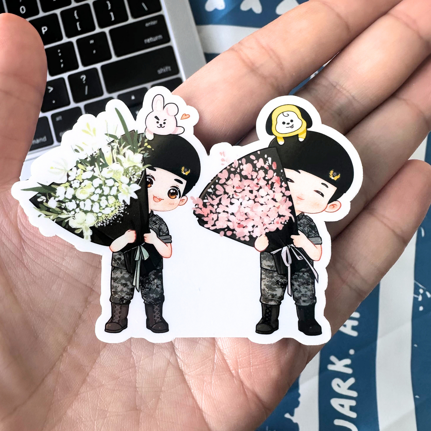 Jungkook and Jimin Military Discharge Flowers Sticker Vinyl Waterpoof