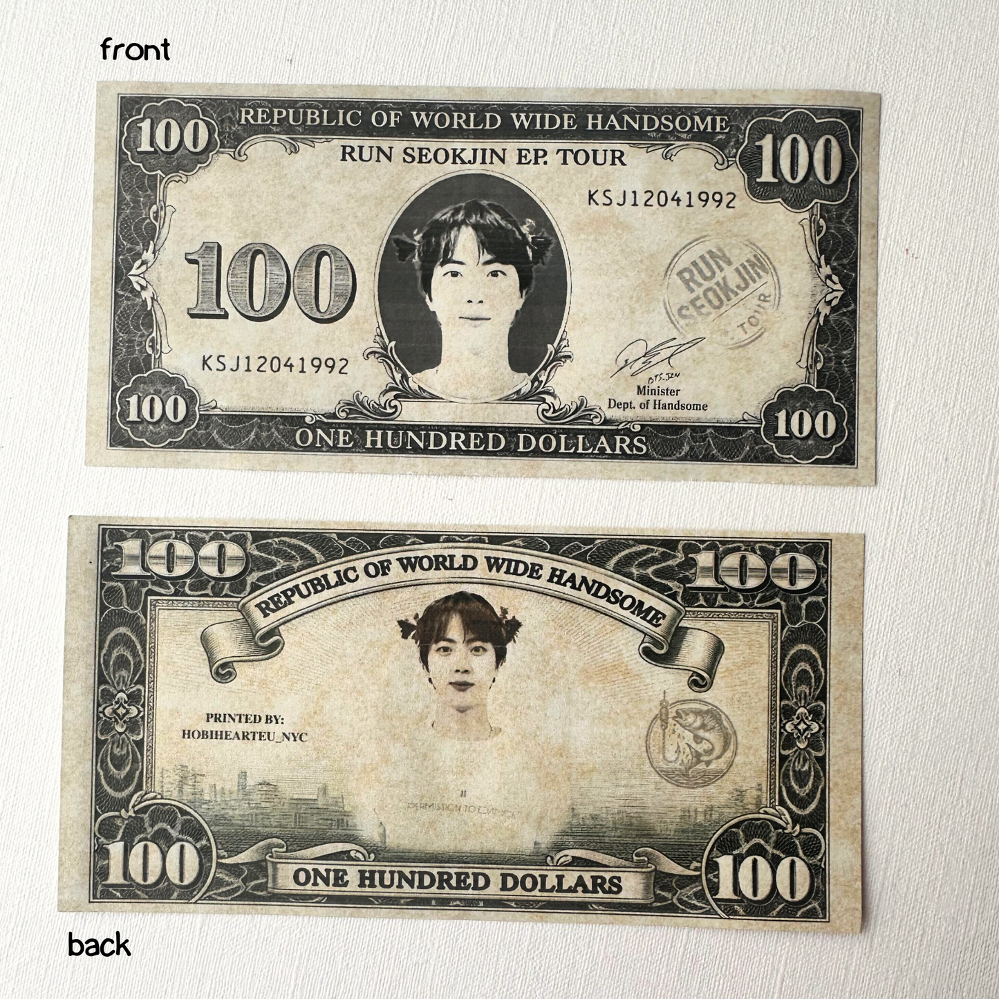 Run Seokjin Jin Dollar Bill Play Money Print