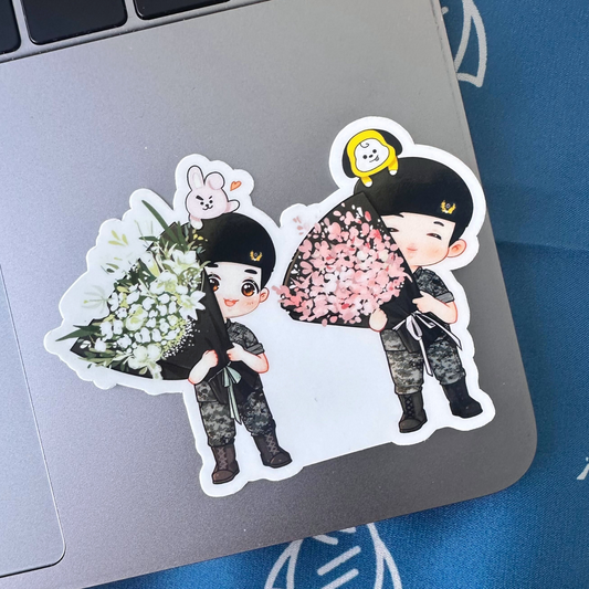 Jungkook and Jimin Military Discharge Flowers Sticker Vinyl Waterpoof