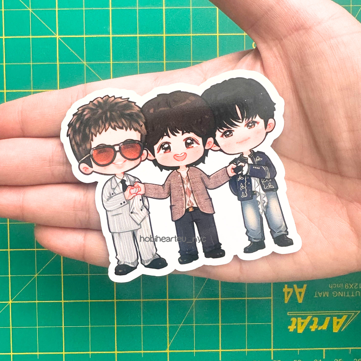 WKorea Event Namjoon Hobi and Tae Heart Hand Pose Vinyl Waterproof Sticker