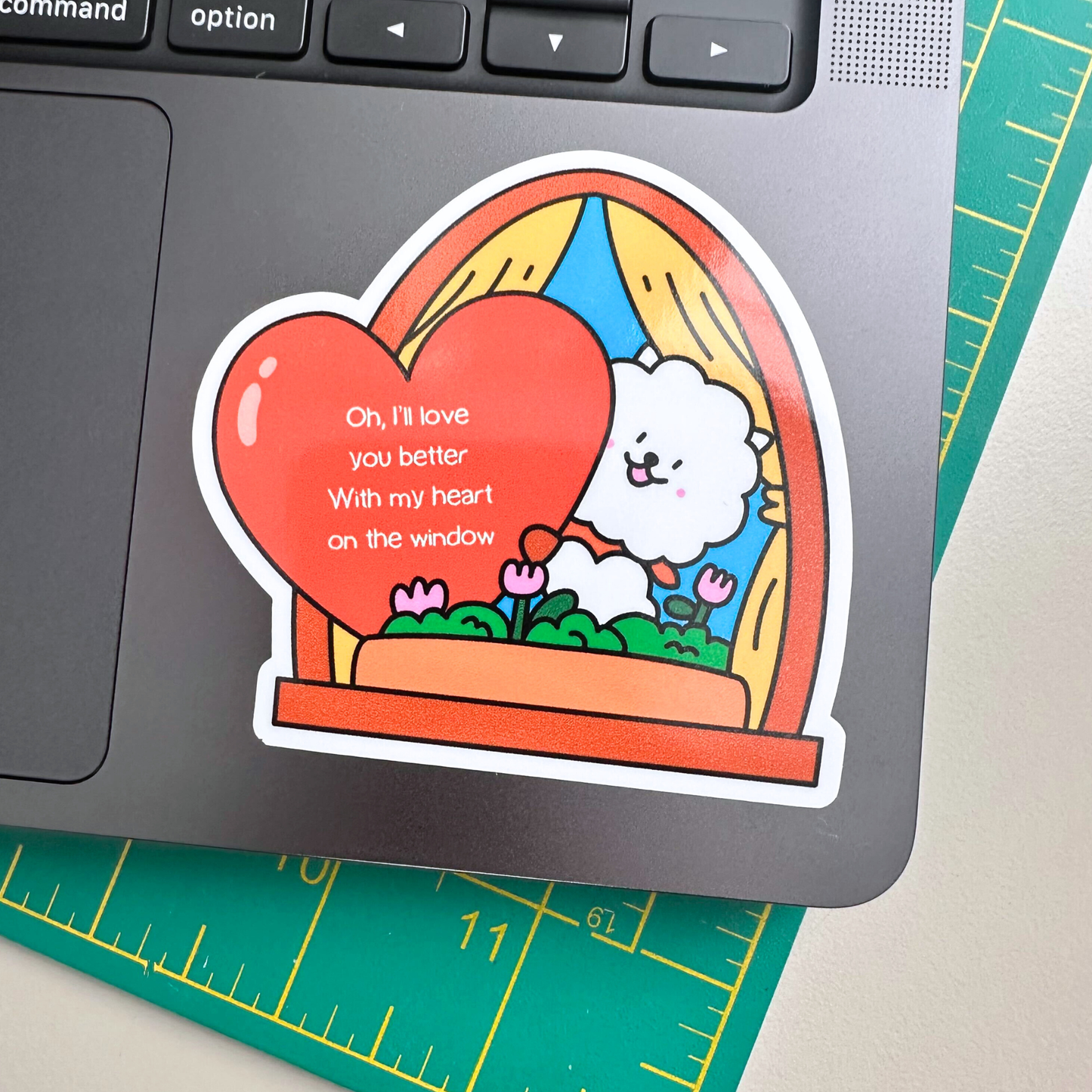 Jin Heart on the Window Waterproof Vinyl Sticker