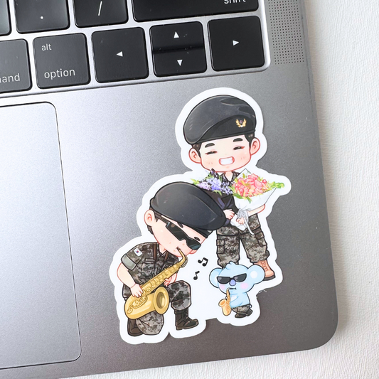 Namjoon Saxophone and Taehyung Military Discharge Welcome Vinyl Waterproof Sticker