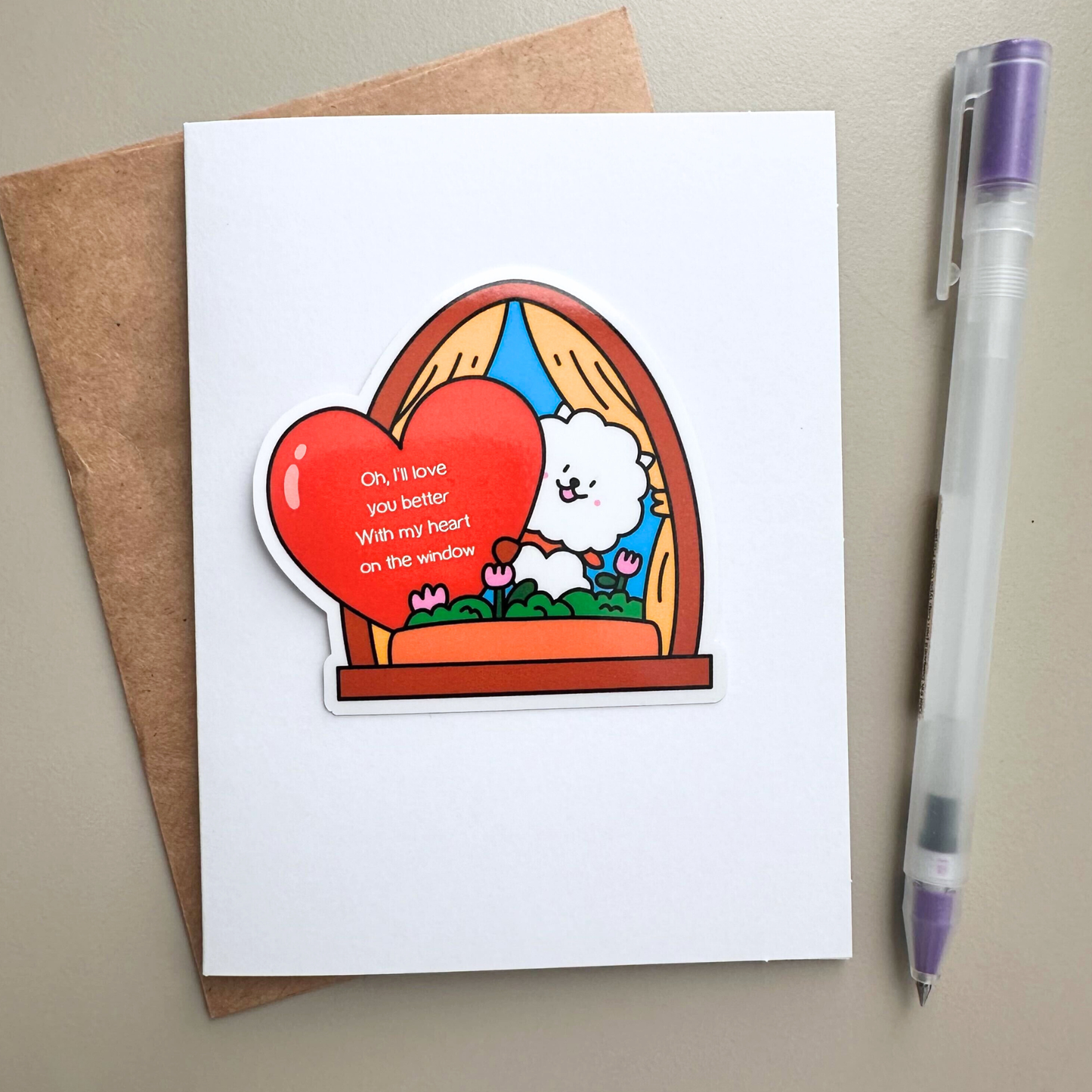 Jin Heart on the Window Valentines Day Card